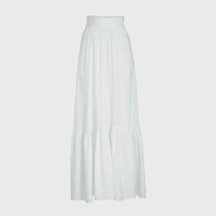 Biały komplet crop top z bufiastymi rękawami i spódnica maxi