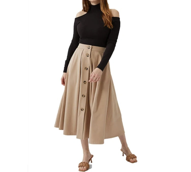 Beżowa spódnica midi z guzikami z przodu