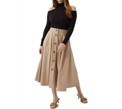 Beżowa spódnica midi z guzikami z przodu