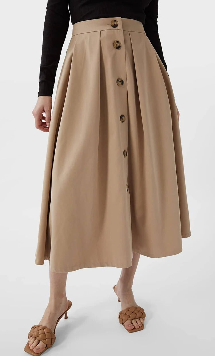 Beżowa spódnica midi z guzikami z przodu
