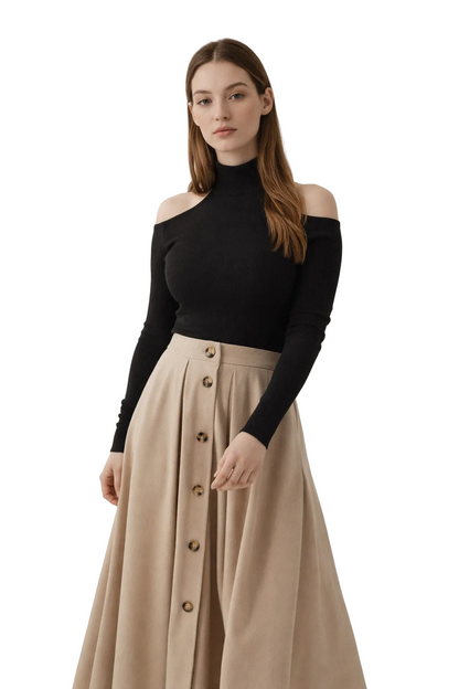 Beżowa spódnica midi z guzikami z przodu
