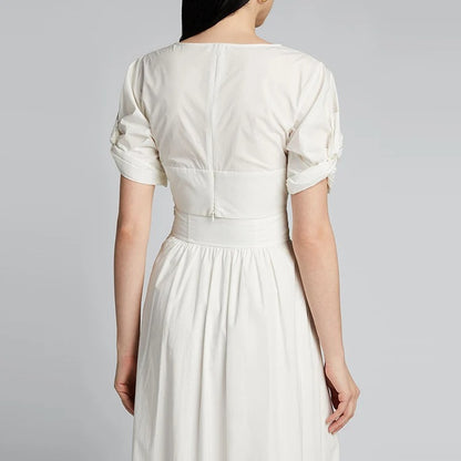 Biały komplet crop top z bufiastymi rękawami i spódnica maxi