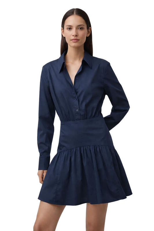 Granatowa sukienka koszulowa z rozkloszowanym dołem