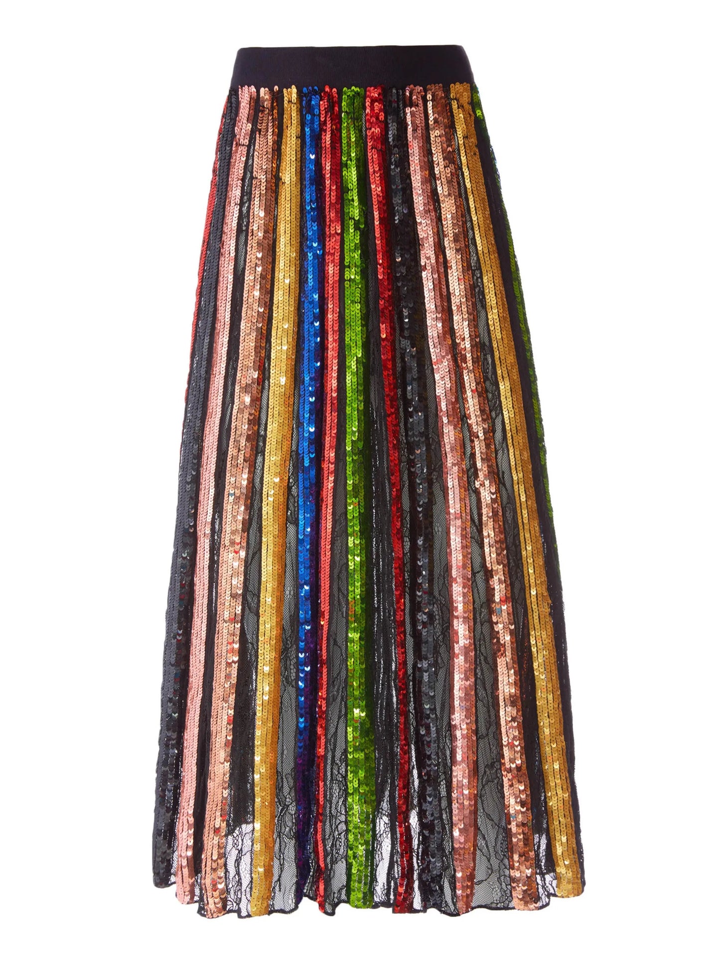 Multikolorowa spódnica maxi w cekinowe pionowe pasy