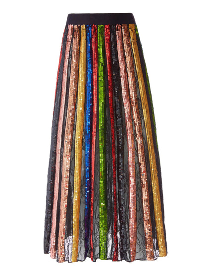 Multikolorowa spódnica maxi w cekinowe pionowe pasy