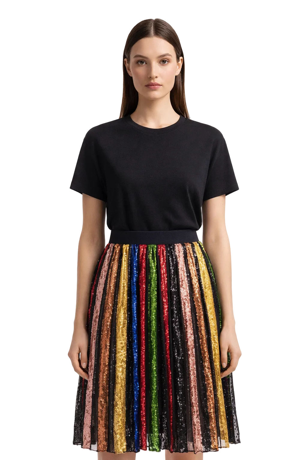 Multikolorowa spódnica maxi w cekinowe pionowe pasy