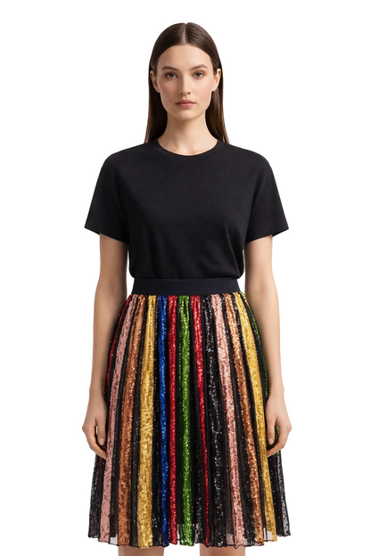 Multikolorowa spódnica maxi w cekinowe pionowe pasy