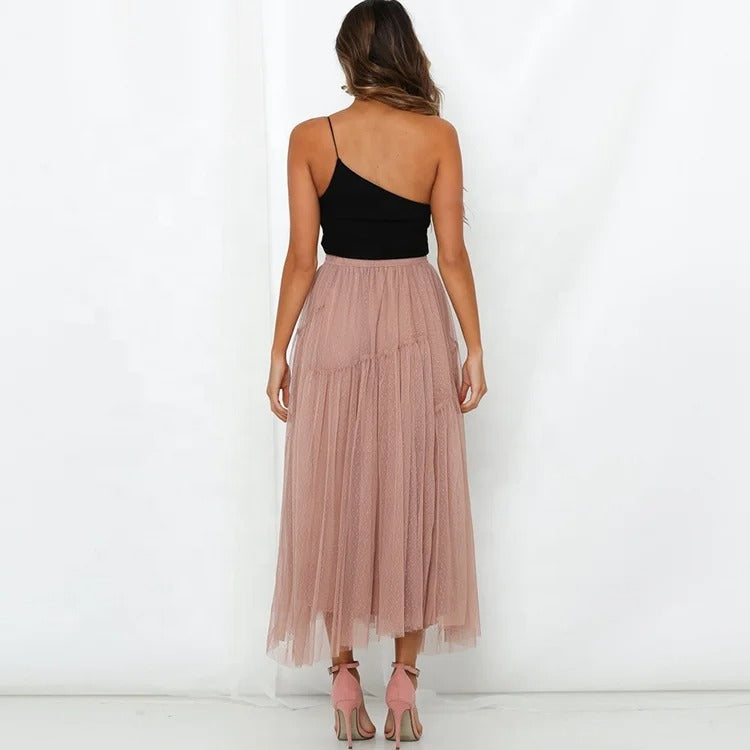 Spódnica maxi z tiulu w kolorze pudrowego różu