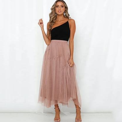 Spódnica maxi z tiulu w kolorze pudrowego różu