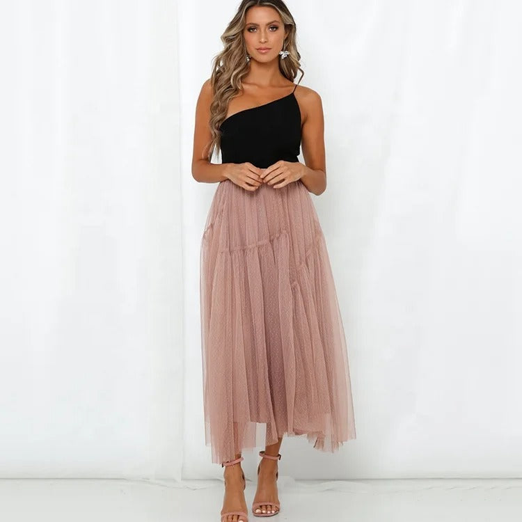 Spódnica maxi z tiulu w kolorze pudrowego różu