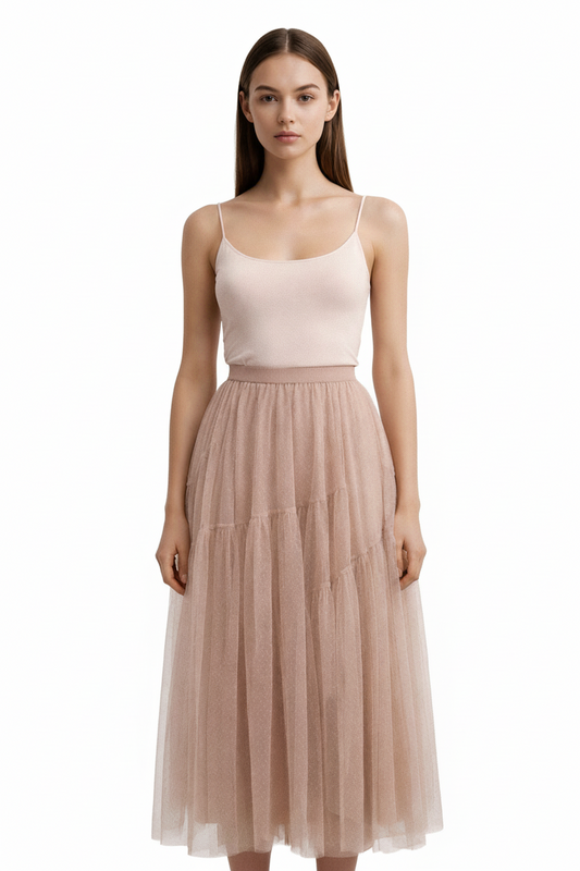 Spódnica maxi z tiulu w kolorze pudrowego różu