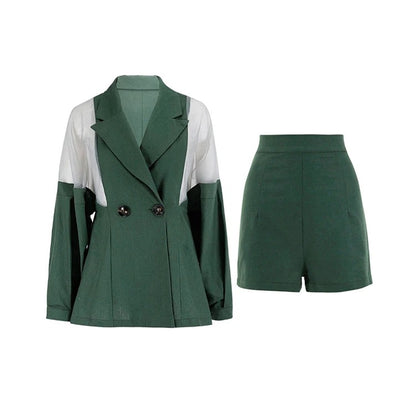 Zielony komplet marynarka i szorty z przezroczystymi panelami